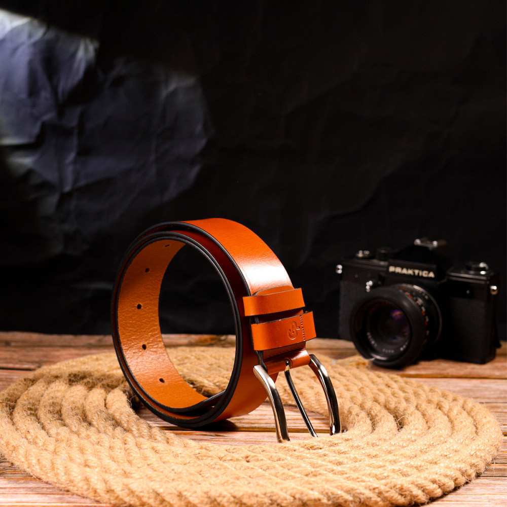 Качественный ремень для мужчин из натуральной кожи Grande Pelle 21472 Рыжий Киев - изображение 8