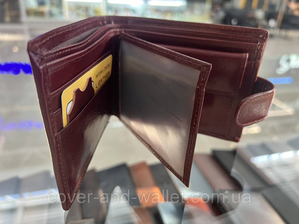 Мужское портмоне из высококачественной кожи коричневого цвета на кнопке Boston Киев - изображение 17
