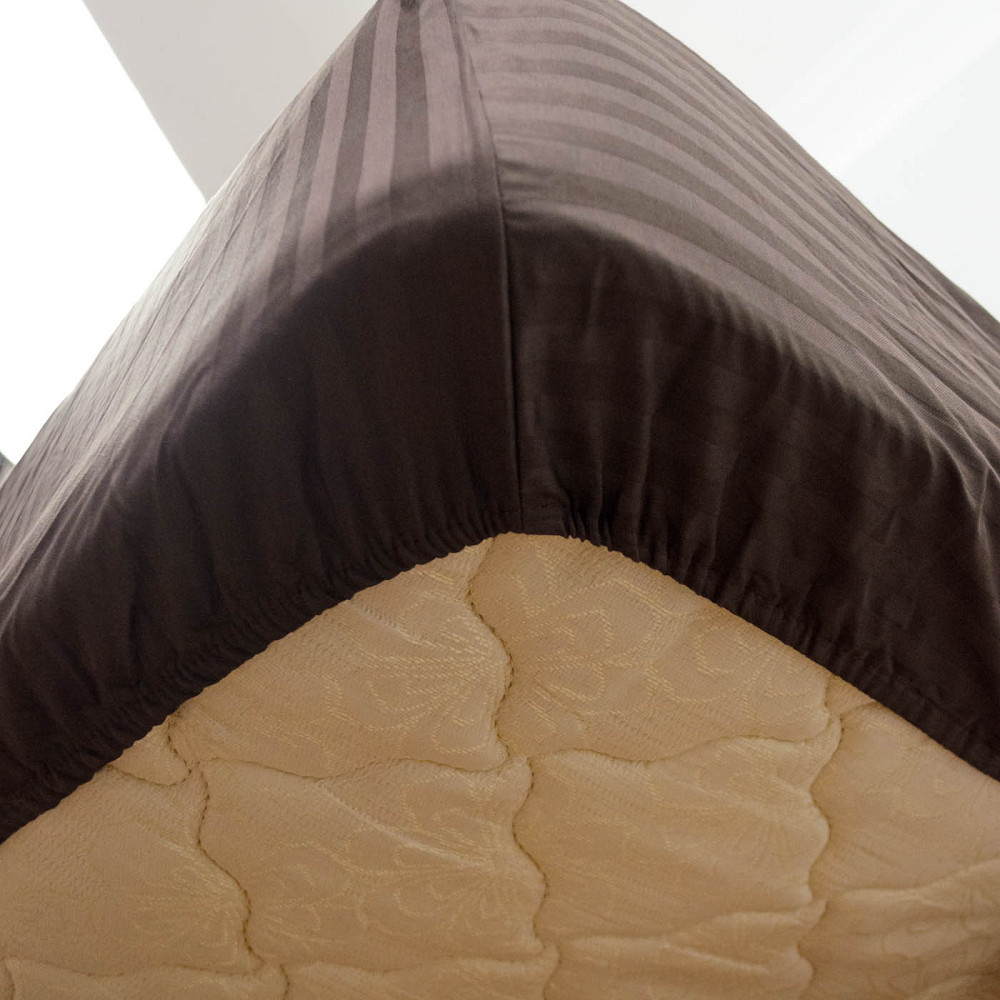 Простынь на резинке евро страйп-сатин 100% хлопок 200х200х30см 125г/м2 (Шоколад) Сумы - изображение 2