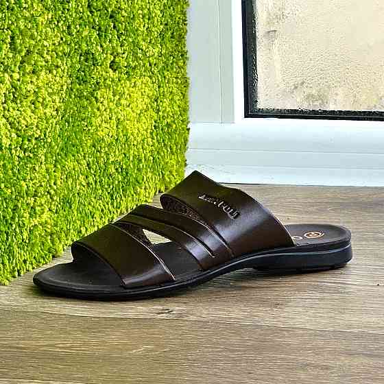 Мужские Шлёпанцы Тапочки Сланцы Коричневые Кожаные (размеры: 41,42,43,44,45) Днепр