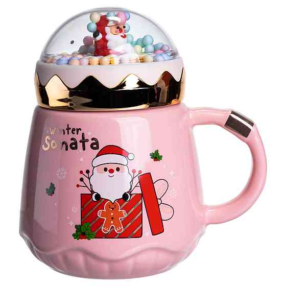 Yiwu Чашка порцелянова з кришкою Christmas 400 (мл) Рожева Yiwu FM-CS-41C Коломия