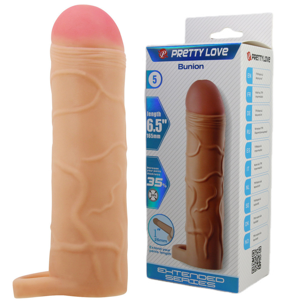Подовжуюча насадка на пеніс PRETTY LOVE Bunion реалістична, бежева, 16.5 х 3.8 см Sex Aura Київ - фото 1