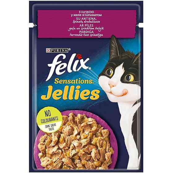 Влажный корм Феликс Felix Sensations Jellies для кошек кусочки с уткой и шпинатом в желе 85 г, Purina Винница