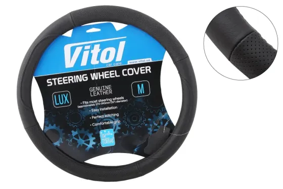 Оплетка на кермо шкіра M без запаху Vitol Lux 200-BK-M чорний Вінниця