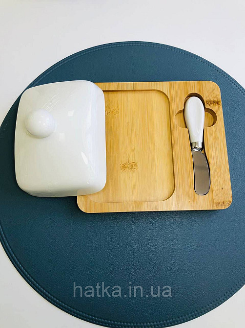 Маслянка керамічна на дерев'яній підставці з ножем "Стокгольм" 18*16 см Київ - фото 4