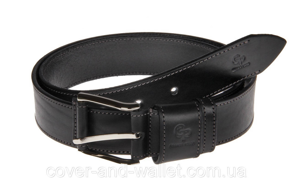 Широкий джинсовий чоловічий ремінь із натуральної шкіри Grande Pelle Calvin (Чорний) Київ - фото 4