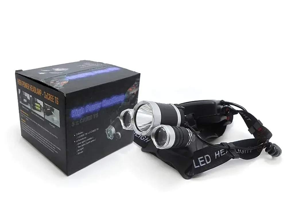 Налобный фонарь RJ-3000-T6 аккумуляторный 3 LED 800лм 2x18650 с зарядкой для туризма и охоты Одесса - изображение 1