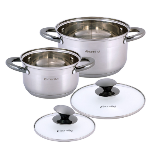 Набір каструль 4 предмети (каструлі 1,5/3л) нержавіюча сталь порожнисті чорні ручки 4925 KAMILLE Житомир