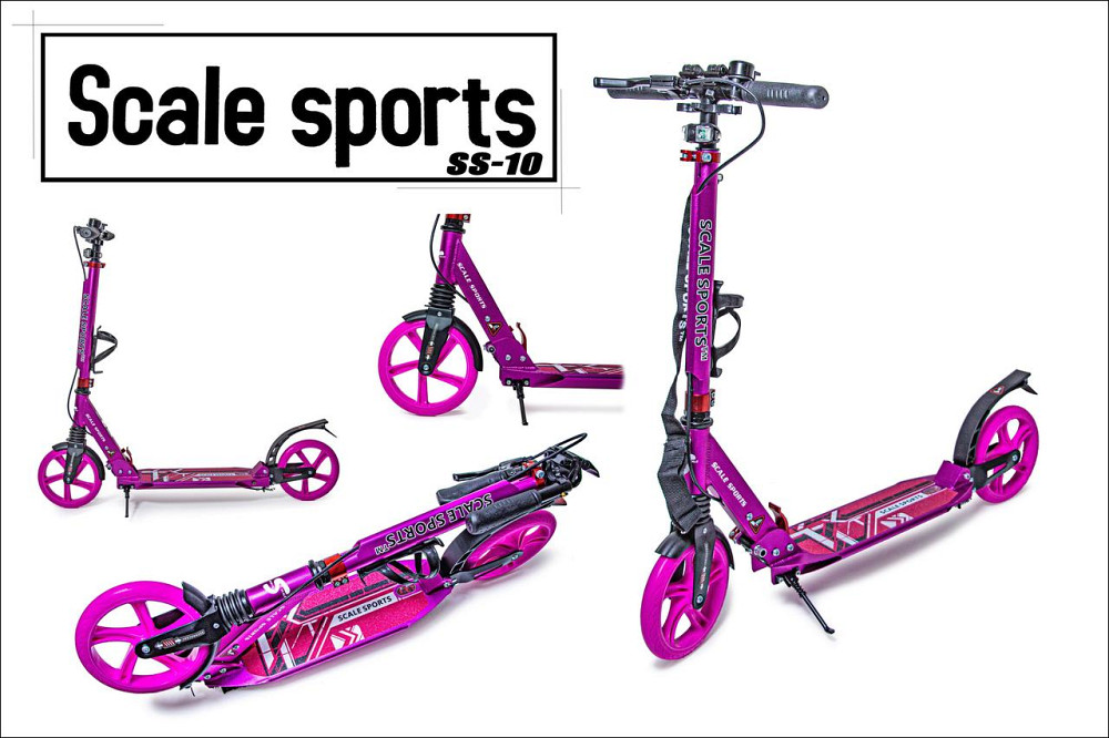 Двухколесный самокат Scale Sports SS-10 с ручным тормозом. 2 амортизатора. Розовый Одесса - изображение 2