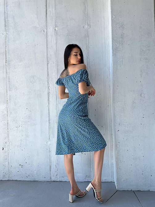 Женское стильное романтичное платье в мелкий горошек софт Джинс, 46/48 Одесса - изображение 4