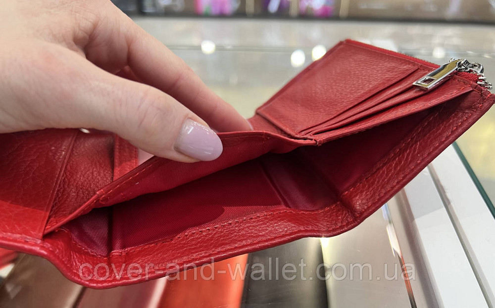 Маленький женский кожаный кошелек красного цвета на магнитах Helen Verde Киев - изображение 14