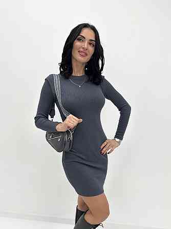 Тепла сукня рубчик "Hillary" оптом | Норма Графіт, 42-44 Київ