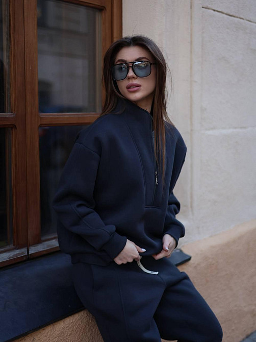 Жіночий теплий повсякденний костюм вільного крою турецька тринитка на флісі Графіт Одеса - фото 10