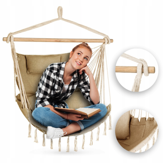 Бразильське крісло - гамак Outtec Boho Sois XXL бежевий Київ