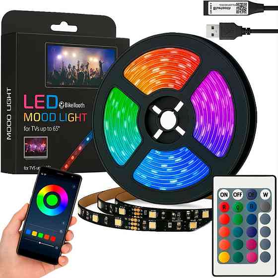 Світлодіодна стрічка 5м, c Bluetooth, від USB + пульт, Led mood light / Смарт стрічка від повербанку / RGB Стрічка для ТВ Київ