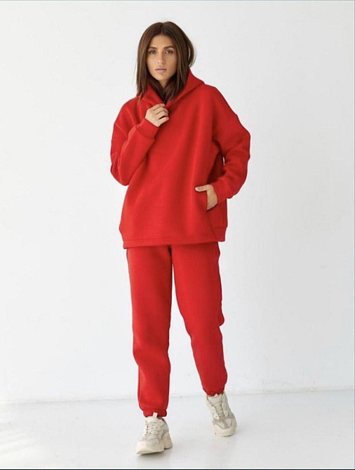 Женский спортивный теплый костюм на флисе батал Красный 2XL/3XL Харьков - изображение 1