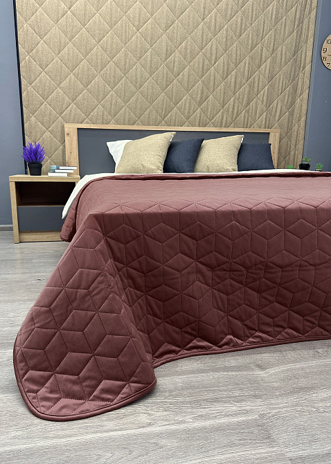 Покривало стьобане Decorator Велюр куб 220х240 см марсала (85-160) Київ - фото 8