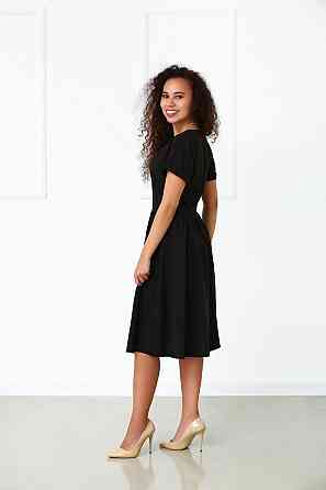 Жіноче плаття міді з короткими рукавами "Валенсія" оптом та по дропшипінгу | Норма Чорний, 48 Київ