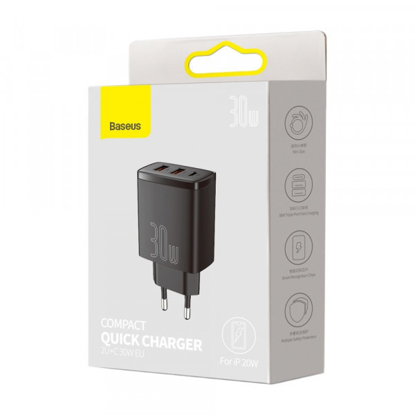 Зарядний пристрій 3xUSB 20W (USB-C+USB-A) Чорний Baseus (CCXJ-E01) Київ - фото 7