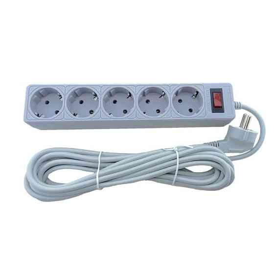 Сетевой фильтр с заземлением 5 гнезд, 5 м серый Днепр