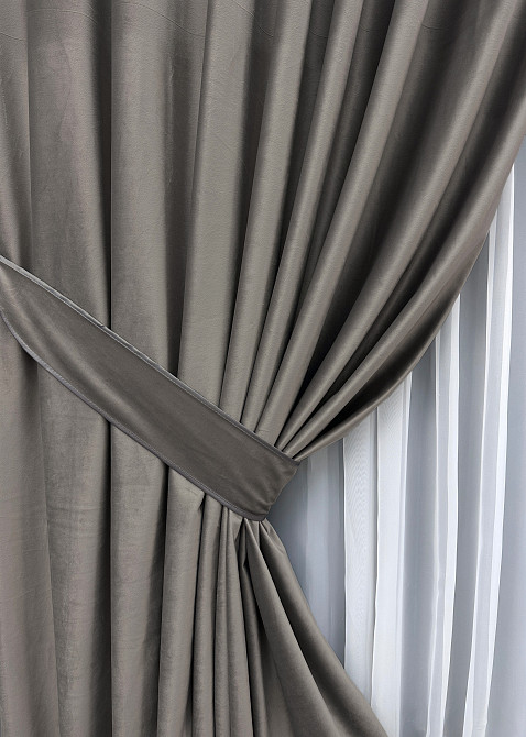 Комплект готових штор VR-Textil Оксамит (бархат) № 1553ш Сірий 140х295 см 2 шт (39-0064) Київ - фото 5