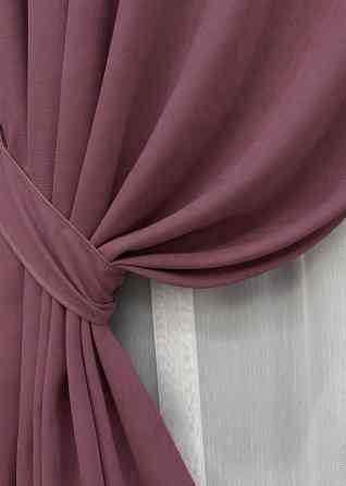 Комплект штор VR-Textil Мікровелюр Petek 150х270 2шт і Тюль 600х270 1490ш-1153т Пурпурний з білим 71-034/5 Київ