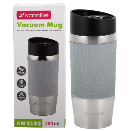 Термочашка 280мл з TPR вставкою нержавіюча сталь (ментол.,блакитний,ліловий,сірий) Kamille 2152 Житомир - изображение 8