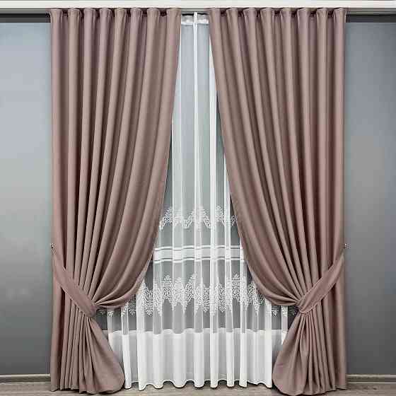 Комплект штор VR-Textil рогожка преміум TERRA LUXE 200х270 2шт і Тюль 500х270 1863ш-1704т Пудровий з білим 71-112/6 Київ