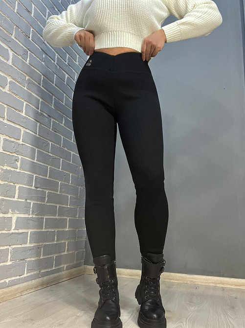 Лосини жіночі Clover 2937 рубчик широкий пояс камінчики утеплені на хутрі чорні, чорний, 3XL Київ - фото 18