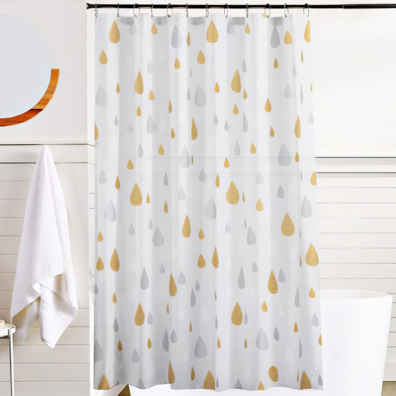 Шторка для ванної та душу 180x180 см, штора для ванної з гачками, прозоро-біла із золотистим принтом Кам'янець-Подільський