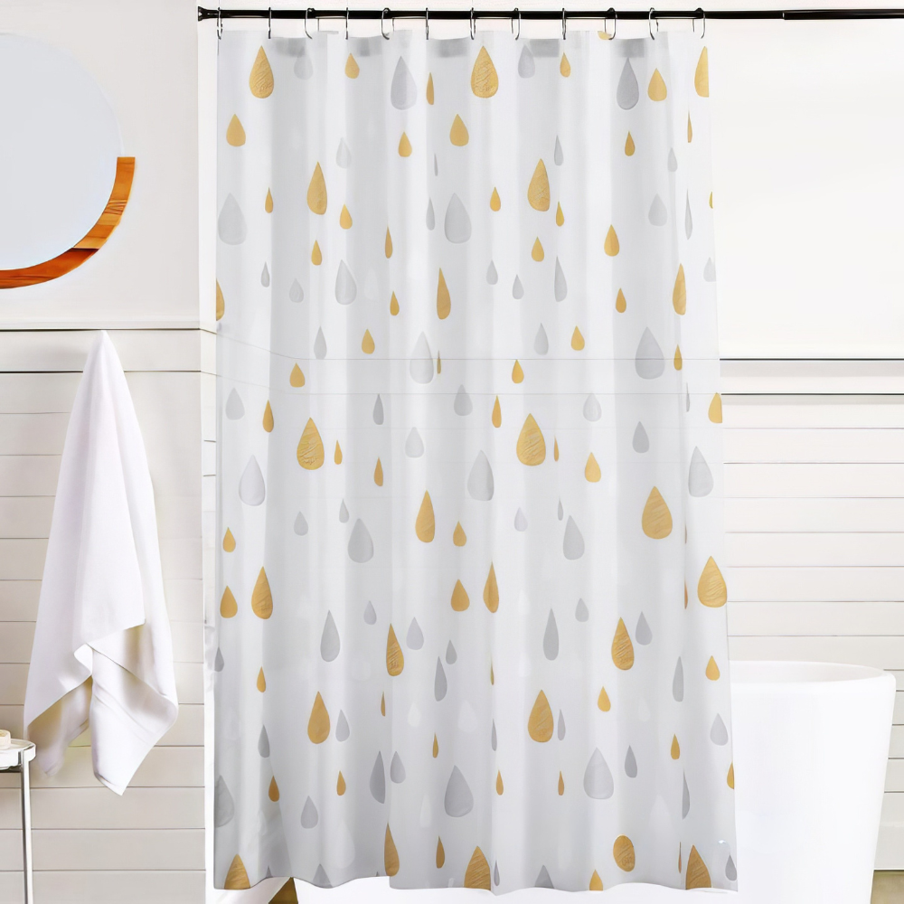 Шторка для ванной и душа 180x180 см,штора для ванной с крючками,прозрачно-белая с золотистистым принтом Каменец-Подольский - изображение 1