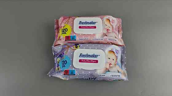 Влажные салфетки Freshmaker 120 шт. с клапаном, универсальные, антибактериальные, детские, гипоаллергенные для рук и тела. (1 Харьков