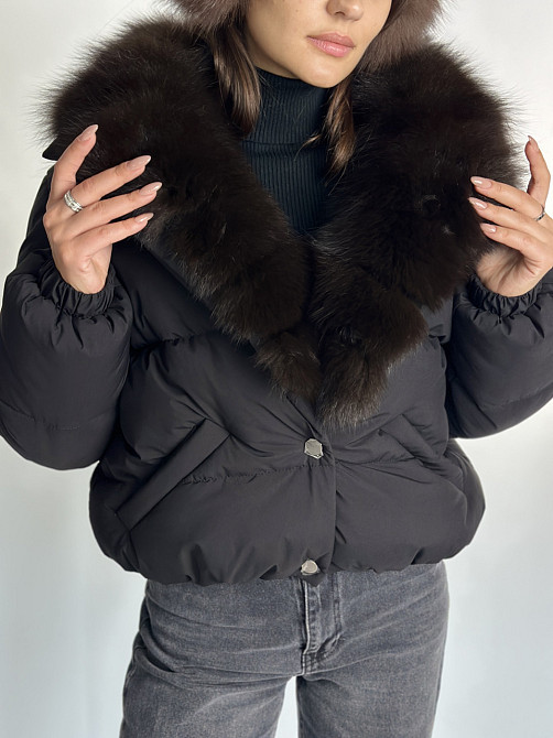 Жіноча куртка пуффер з натуральним хутром песця Чорний XL Харків - фото 5