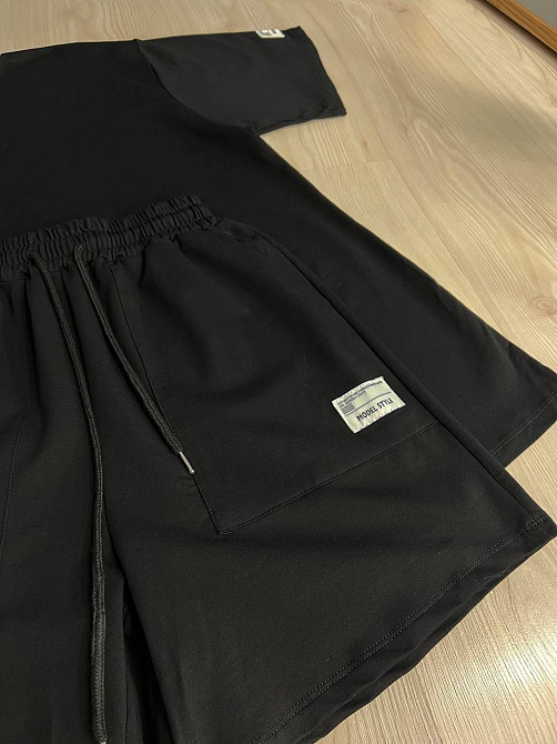 Костюм женский Aidin 201 футболка и шорты с нашивкой оверсайз черный, черный, L Киев - изображение 4