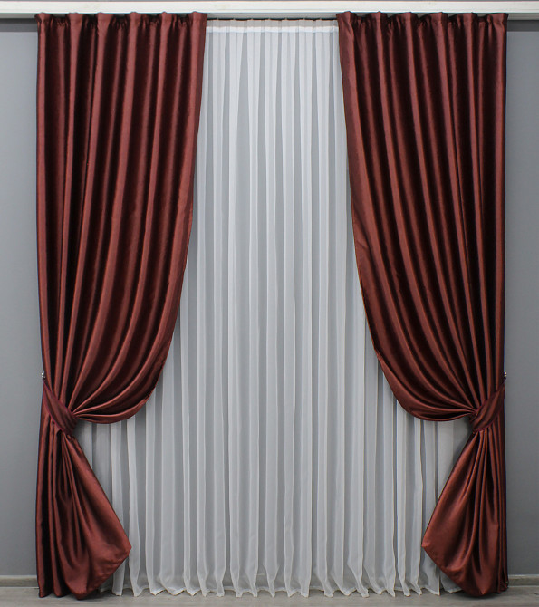 Комплект готовых штор VR-Textil Софт № 1444ш 135х270 см 2 шт Бордовый (39-015) Киев - изображение 2