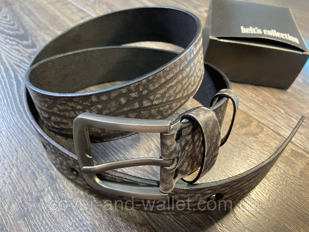 Широкий чоловічий шкіряний ремінь із вінтажної шкіри коричневого кольору 42мм PS Leather Київ - фото 1