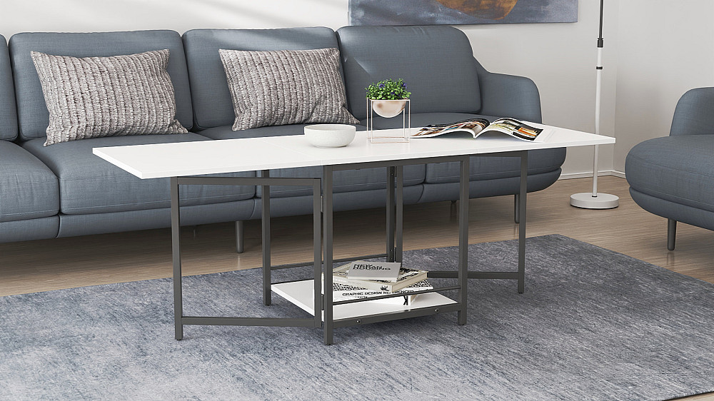 Стол журнальный трансформер Куб Комбо Ferrum-decor 540x532x500 Черный металл ДСП Белое 16 мм (FRD-105150) Днепр - изображение 7