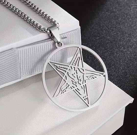 Кулон пентаграма з головою козла на ланцюжку, підвіска Бафомет нержавіюча сталь 60 см Київ