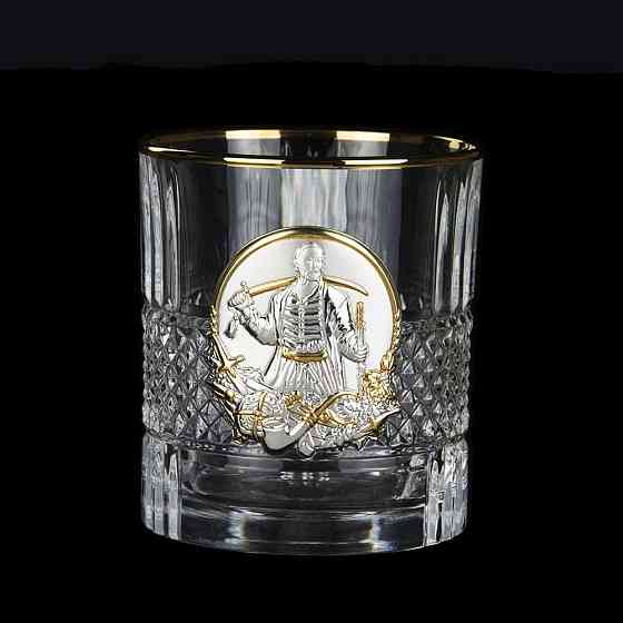 Набір для віскі «Гербовий з козаками» 7 предметів Boss Crystal, графин, 6 келихів, срібло, золото, кришталь Рівне