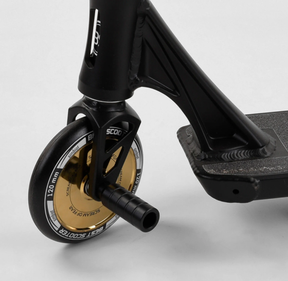 Самокат трюковий Best Scooter "SIMBIOTE" HIC-система ПЕГІ алюмінієвий диск та дека колеса 120 мм PU в коробці Чорний з принтом Чернігів
