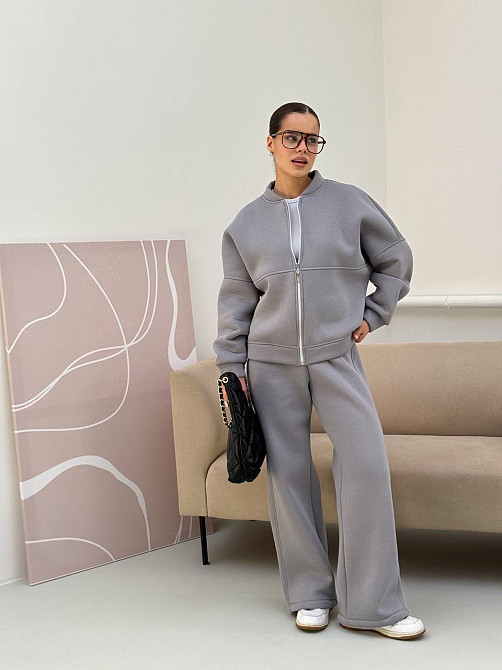 Жіночий теплий костюм-двійка з широкими штанами Сірий 42/46 Харків - фото 7