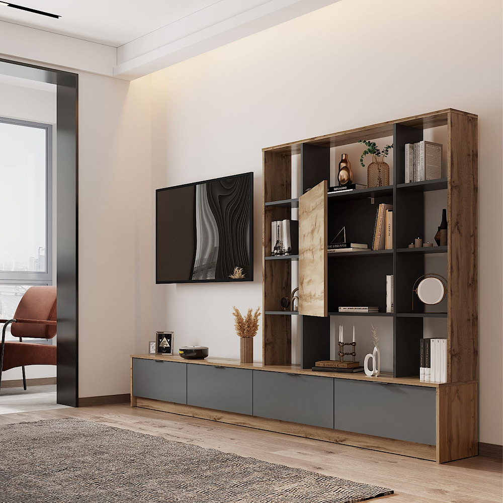 Стенка в гостиную Doros Капри 240х33х153 см Дуб тахо/Графит (DRS-011308) Львов - изображение 2