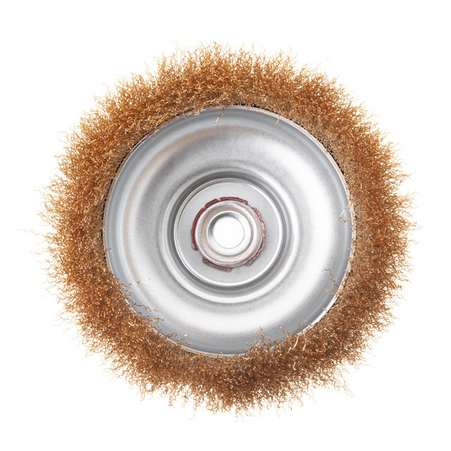 Щітка чашкова, 150 мм, M14, кручений дріт покритий латунню, для КШМ, 4500 об/хв INTERTOOL BT-1151 Київ - фото 2