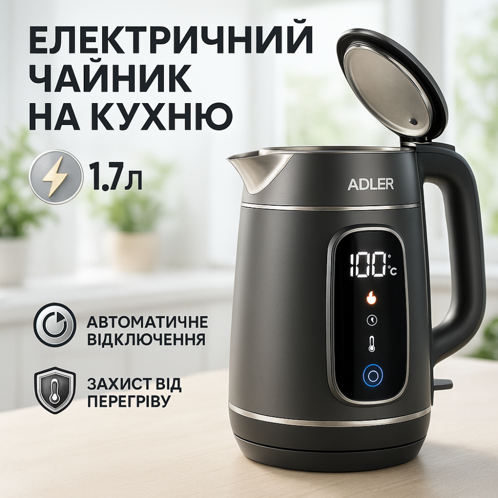 Чайник Adler AD 1305 з регулюванням температури 1.7Л 2200Вт Gray JH-56 Львов - изображение 15