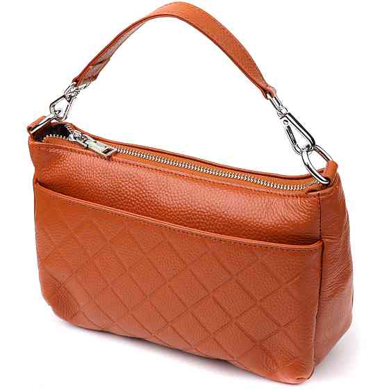 Жіноча сумка з натуральної шкіри з двома ремінцями Рудий (Vintage) Київ