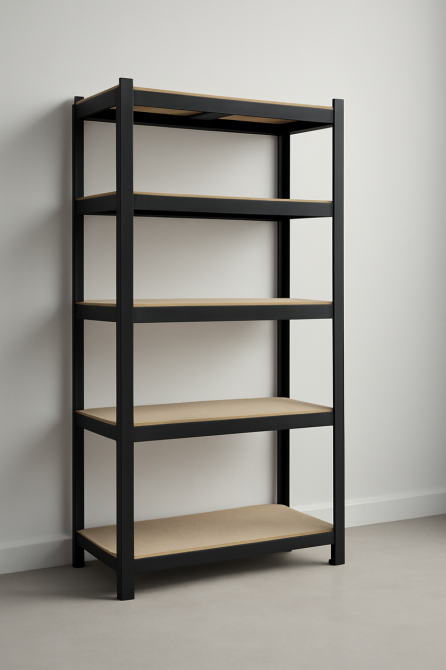 Чорний металевий стелаж з 5 регульованими полицями | 875 кг загального навантаження | 180х90х40 см | Міцний каркас, МДФ полиці, ст Львів - фото 4