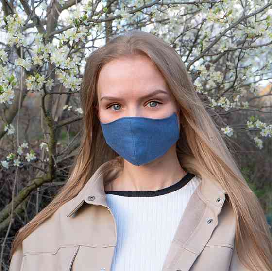Маска захисна багаторазова зі 100% ЛЬОНУ Розмір L (Синій) Суми