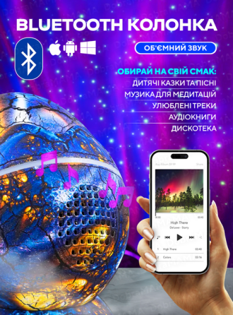 Нічник-проектор зоряного неба Динозаврове яйце K850 Blue: 21 режим, Bluetooth-колонки, білий шум, пульт ДК Київ