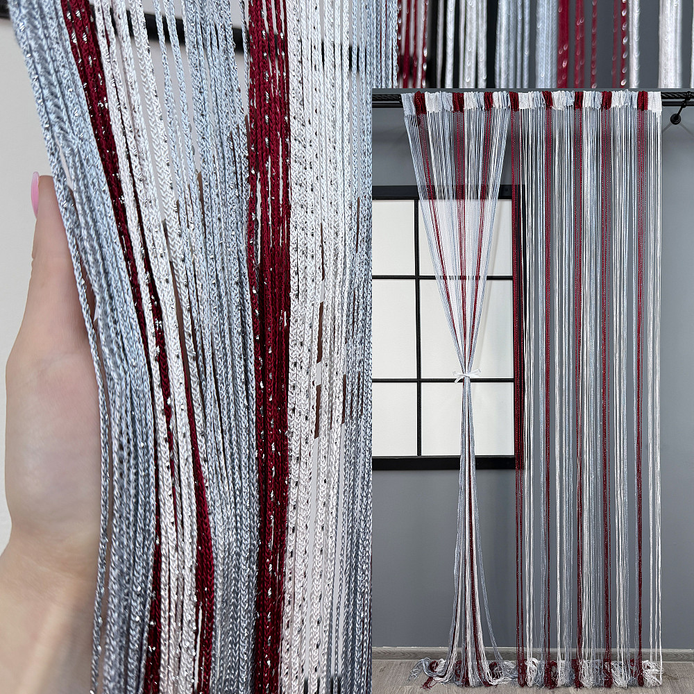 Штори-нитки "Кісея" з люрексом Бордовий з сірим і білим 300х300см 1 шт (61-083) Київ - фото 1