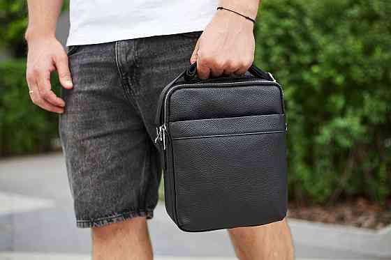 Мужской классический большой мессенджер из натуральной кожи черный Tiding Bag Киев